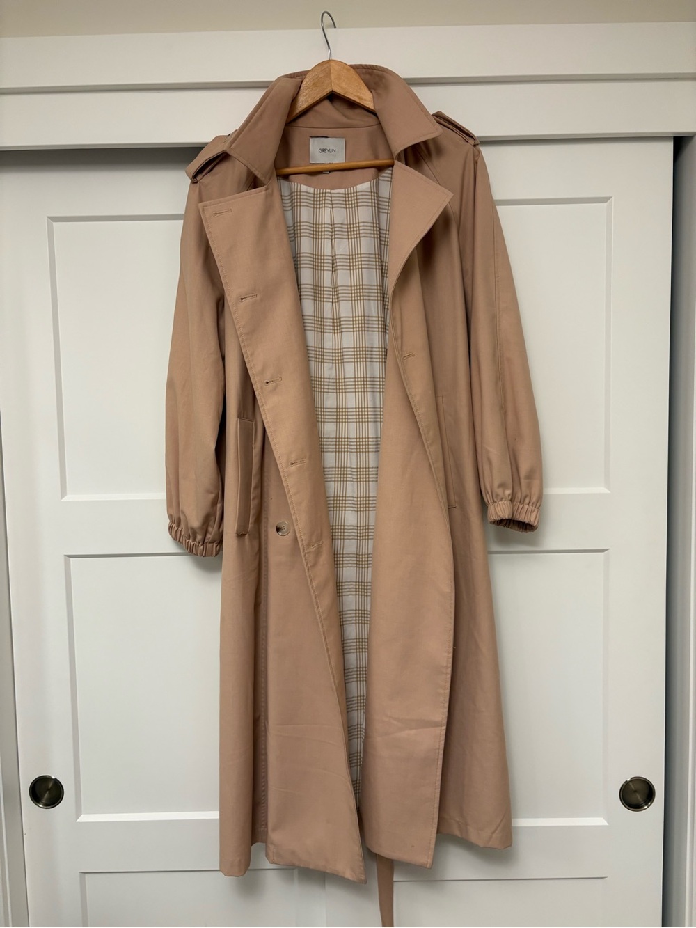 Greylin Beige/Tan Trench Coat with Plaid Lining